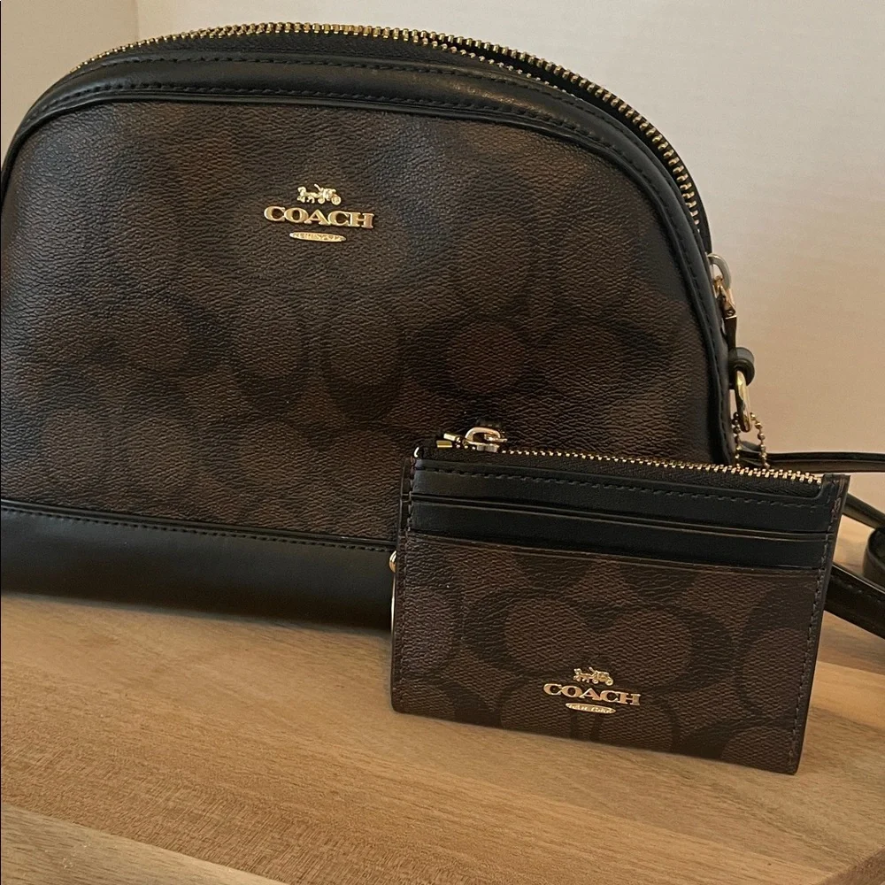 Coach Brown and Black Signature Dome Crossbody Handbag and Wallet - Picture 3 of 16